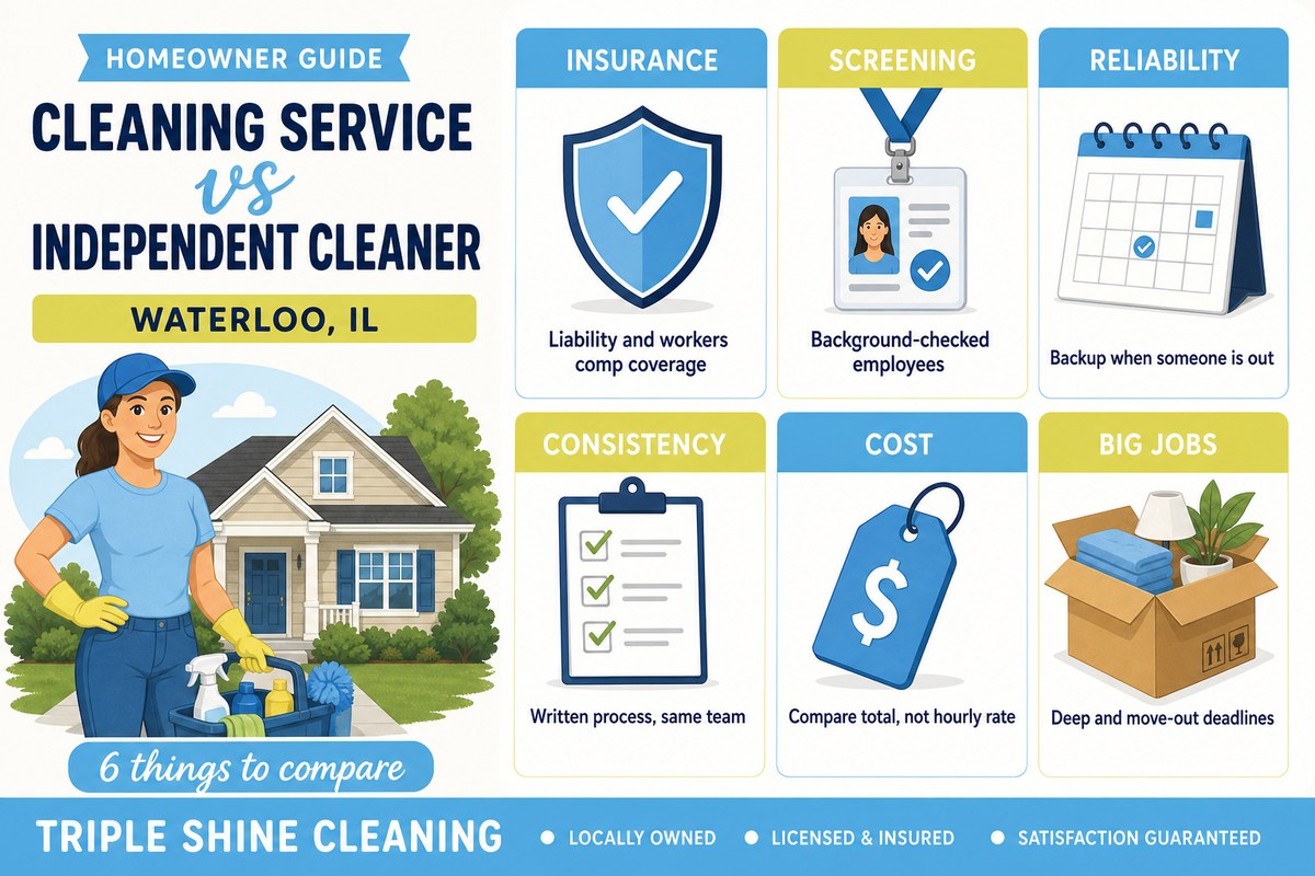 Cleaning Service vs Independent Cleaner in Waterloo, IL - Triple Shine Cleaning